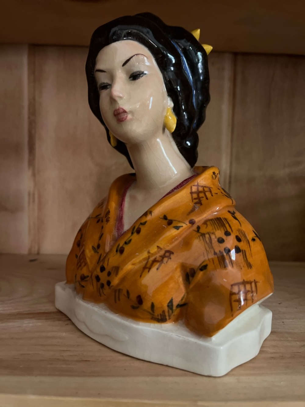 Hand-Painted Ceramic Geisha Bust Italy mid century